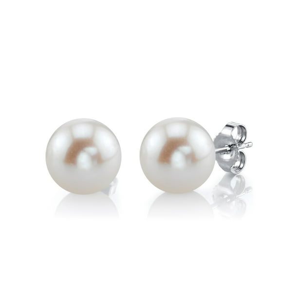 THE PEARL SOURCE 14K Gold Screwback Round White Akoya Cultured Pearl Stud Earrings for Women 